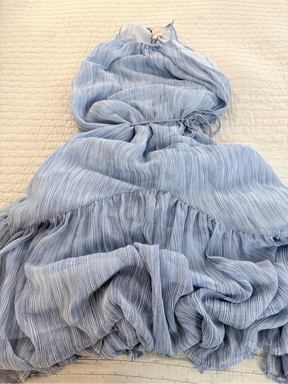 Light Blue Striped Crinkle Dress floor length